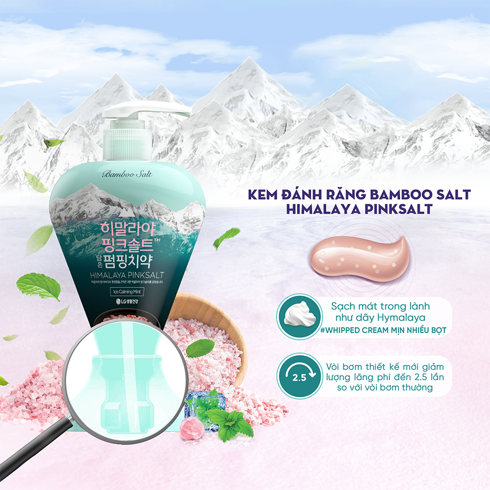 Kem đánh răng Bamboo Salt Himalaya Pink Salt Ice Calming Mint 285g